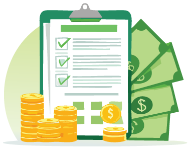 clipboard of bills with money