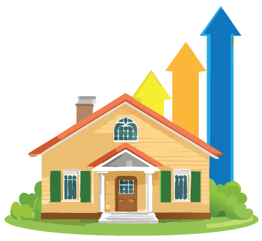 house with up arrows to indicate value rising