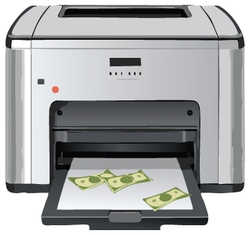 printer with money on the tray
