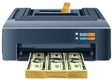money printing 3 stacks of bills