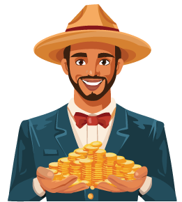 rich guy wearing hat holding coins