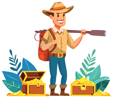 treasure hunter with treasure chests
