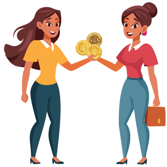 two ladies exchanging bitcoin