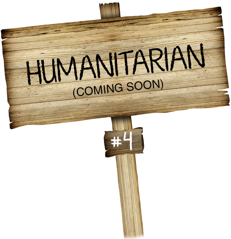 Wooden sign with humanitarian written on it