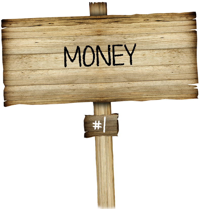 wooden sign with Money written on it